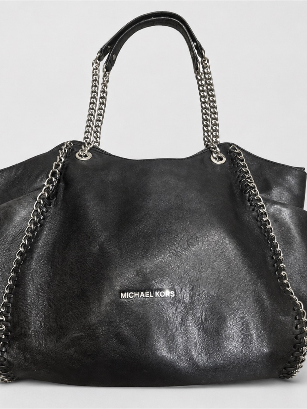 MICHAEL Michael Kors Hamilton Whipstitch Chain Black Leather Large Tote Bag